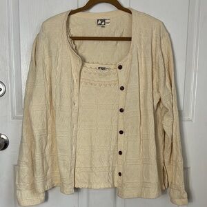 SEÑORA CABALLERO Peruvian Cotton Cream Textured Knit Cardigan Tank Set size XXL